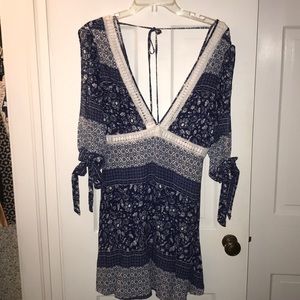 Lulu’s WORN ONCE Deep V Blue Tie Dress